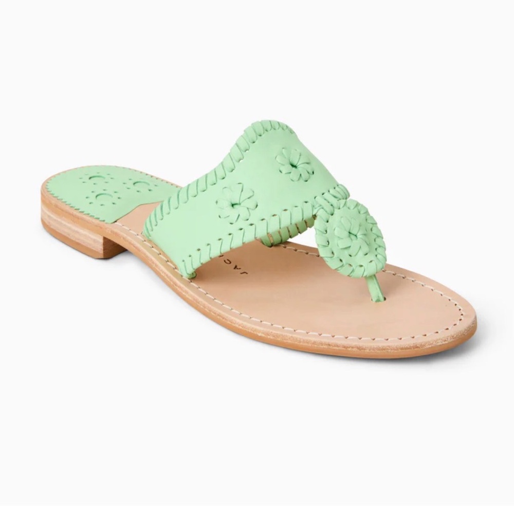 Jack Rogers Pastel Mint Leather Whipstitch Sandals - Picture 2 of 5